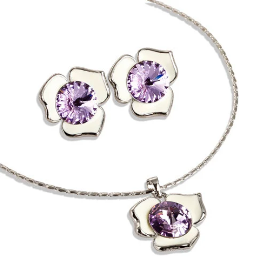 Crystal Flower Pendant Jewelry Set Necklace & Earrings, Swarovski Crystal Element - Image 8