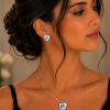 Crystal Flower Pendant Jewelry Set Necklace & Earrings, Swarovski Crystal Element - Thumbnail Image 3
