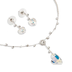 Crystal Heart Pendant Jewelry Set Necklace & Earrings, Minimal Style Gift Idea