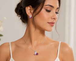 Pendant Jewellery Set, Triple Swarovksi Crystal Elements, 14K Gold Plated Chain