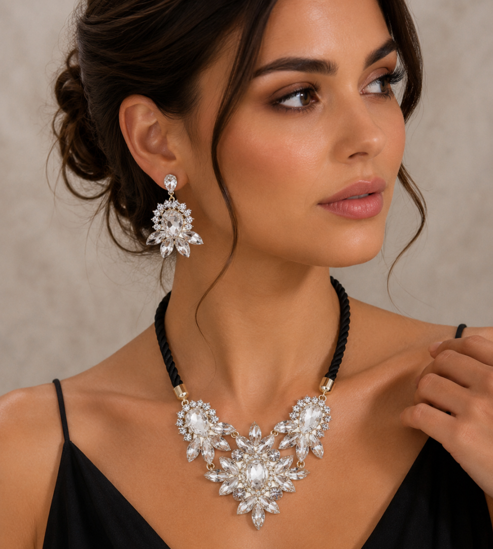 Necklace & Earrings Jewellery Set, Flower Pendant.Swarovski Crystal Elements - Image 13