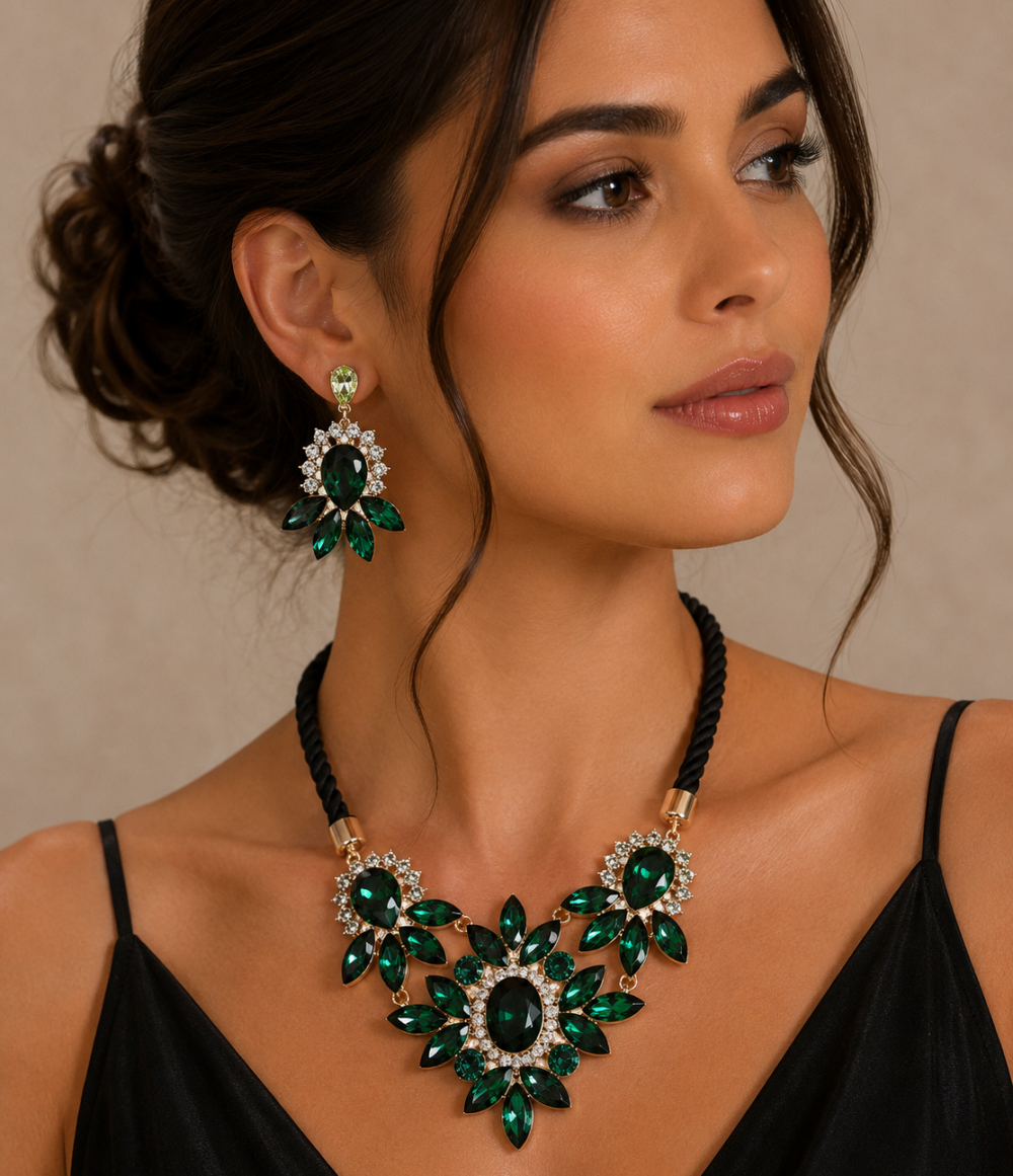Necklace & Earrings Jewellery Set, Flower Pendant.Swarovski Crystal Elements - Image 3