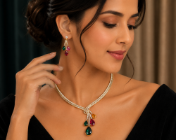 Pear Drops Crystals Jewellery Set, Necklace Earrings, Gift Idea Wedding Christmas