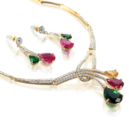 Pear Drops Crystals Jewellery Set, Necklace Earrings, Gift Idea Wedding Christmas - Image 2