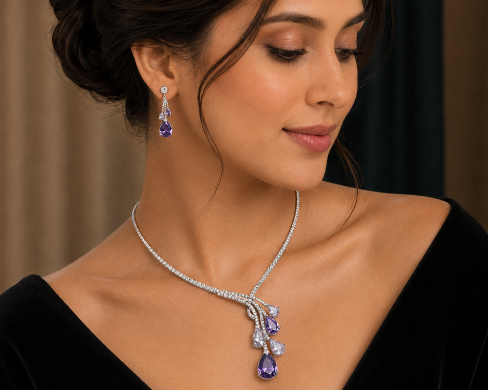 Pear Drops Crystals Jewellery Set, Necklace Earrings, Gift Idea Wedding Christmas - Image 3