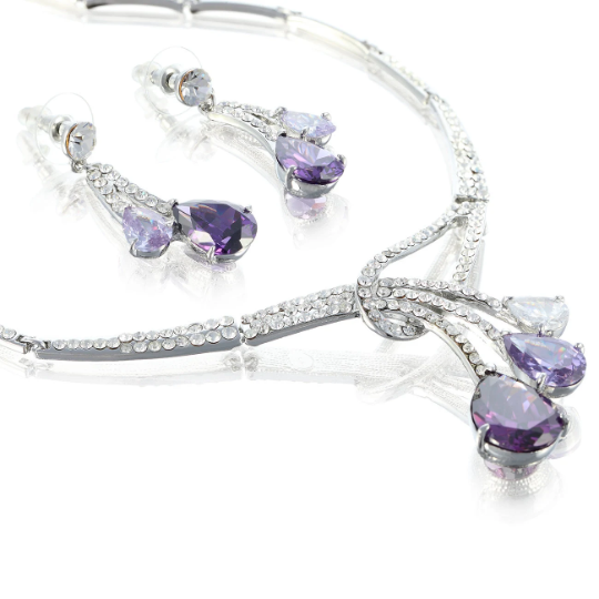 Pear Drops Crystals Jewellery Set, Necklace Earrings, Gift Idea Wedding Christmas - Image 4