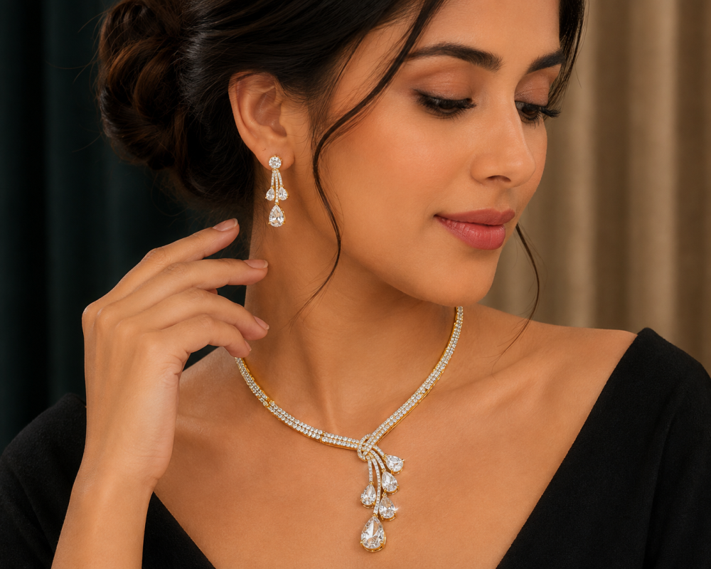 Pear Drops Crystals Jewellery Set, Necklace Earrings, Gift Idea Wedding Christmas - Image 5