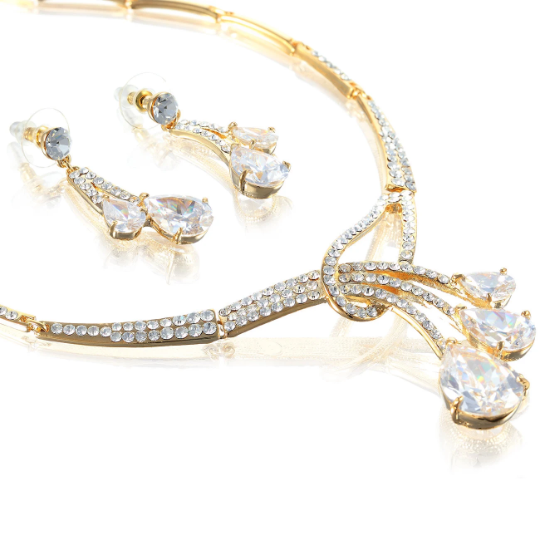 Pear Drops Crystals Jewellery Set, Necklace Earrings, Gift Idea Wedding Christmas - Image 6