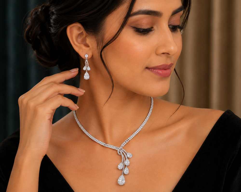 Pear Drops Crystals Jewellery Set, Necklace Earrings, Gift Idea Wedding Christmas - Image 7