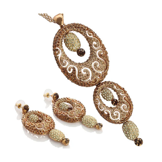 Indian Style Ornate Jewellery Pendant and Drop Earrings Set, Long Drop Earrings - Image 4