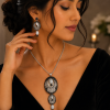 Indian Style Ornate Jewellery Pendant and Drop Earrings Set, Long Drop Earrings - Thumbnail Image 7
