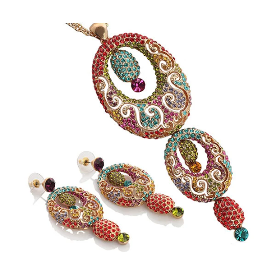 Indian Style Ornate Jewellery Pendant and Drop Earrings Set, Long Drop Earrings - Image 18