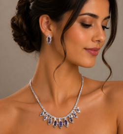 Crystal Jewellery Set, 14K Gold /Silver Rhodium Plated Swarovski Crystal Elements