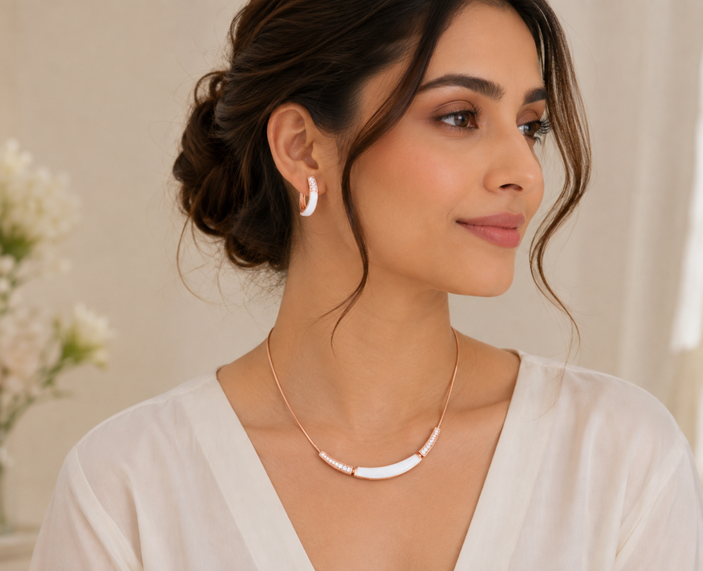 Swarovski Crystal Elements & Real Mother of Pearl Jewellery Necklace, Earring Set - Image 5