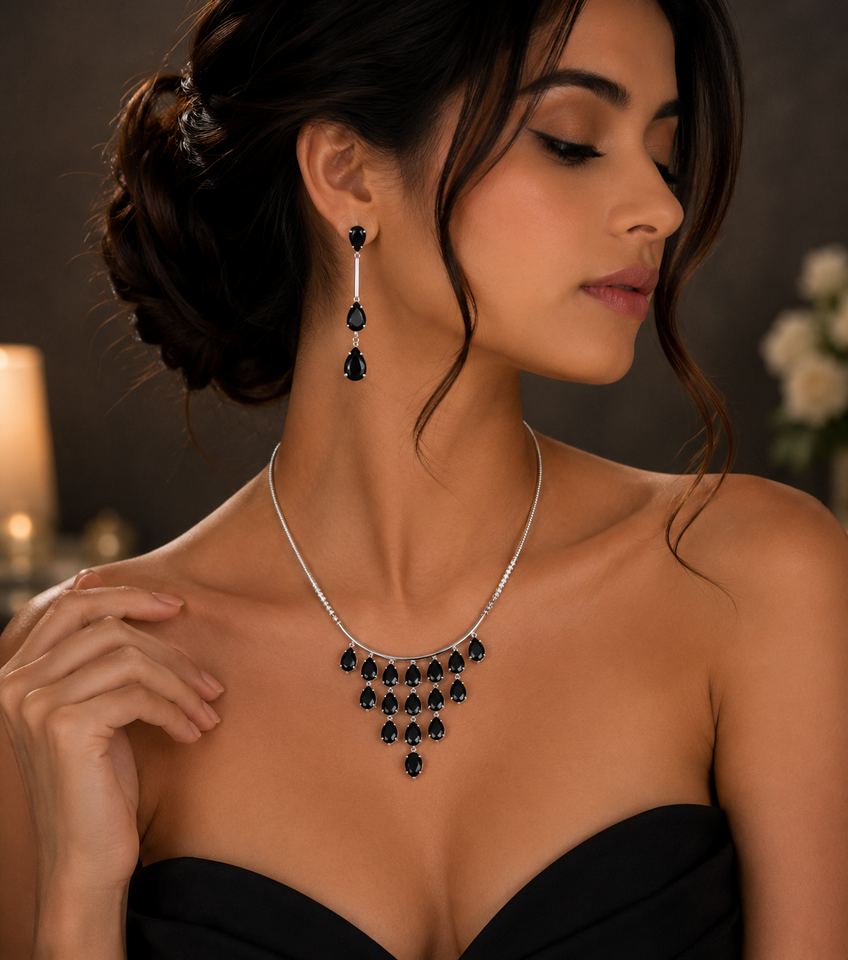 Tear Drop Crystal Necklace/Earrings Jewellery Set, Swarovksi Crystal Elements - Image 9