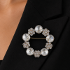 Womens Classic Lapel Brooch Pin, Round Vintage Silver Rhodium Plated! SALE (2Pc) - Thumbnail Image 2