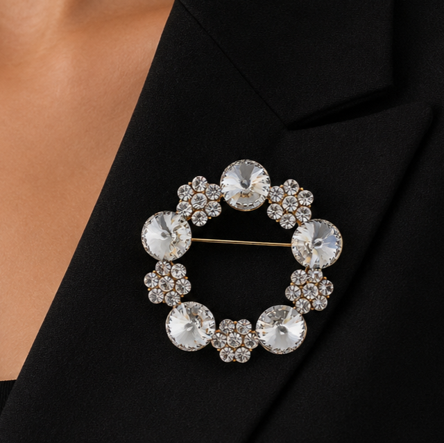 Womens Classic Lapel Brooch Pin, Round Vintage Silver Rhodium Plated! SALE (2Pc) - Image 2