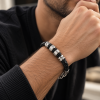 Mens Braided Leather Cord Strap Wristband Bracelet, Stainless Steel Rings, Fasten - Thumbnail Image 6