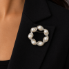 Silver Rhodium Brooch Pin, Clear Swarovksi Crystal Elements & Pearls, Sale (2Pcs) - Thumbnail Image 2