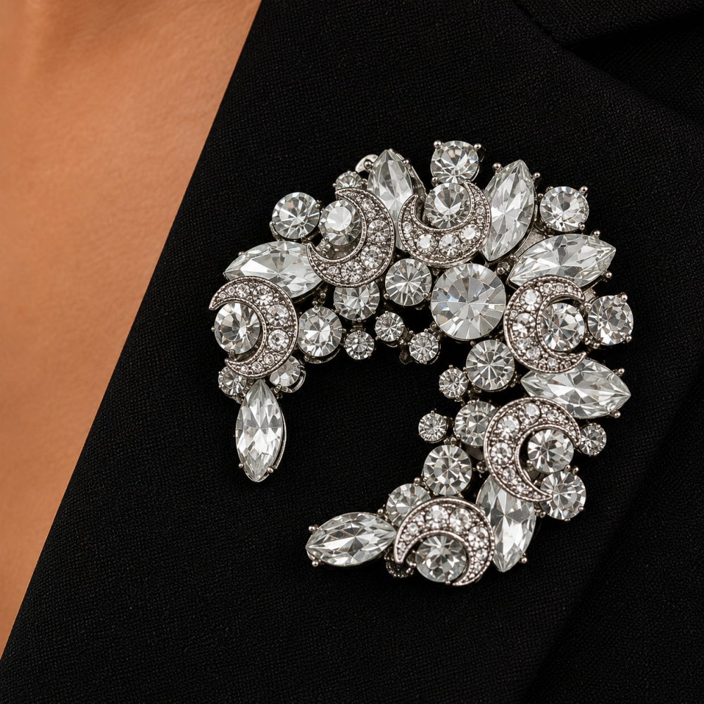 Womens Brooch Pin, Half Moon, Crest Design, Swarovksi Crystal Elements, SALE (2Pc) - Image 2