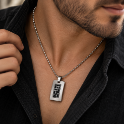 Stainless Steel Solid Tablet Pendant Chain Jewellery, Mens Art Deco Style Gift