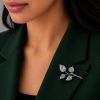 Leaf & Pear Drop Brooch Pin, Womens Lapel Jewelry, Czech Crystal, SALE (2Pc) - Thumbnail Image 1