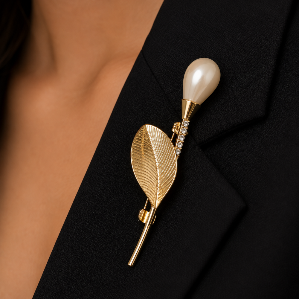 Lapel Pearl Drop Brooch Pin, Swarovski Crystal Elements, Christmas Gift for Her - Image 2