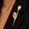 Lapel Pearl Drop Brooch Pin, Swarovski Crystal Elements, Christmas Gift for Her - Thumbnail Image 2