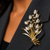 Bouquet Flower Lapel Crystal Brooch Pin Jewellery, Swarovski Crystal Elements - Thumbnail Image 2