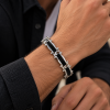 Greek Key Design, Mens Stainless Steel Links Bracelet, Centre Black Etched Plate - Thumbnail Image 1