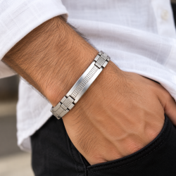 Mens Slim Bracelet Solid Stainless Steel Silver Wrist Band, Retro Links, Janeo