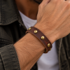 Mens Leather Cuff Strap Wristband Bracelet, Brass Studs & Ties Fasten, JaneoJewels - Thumbnail Image 1