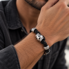 Teenagers Leather Wristband Bracelet, Twin Leather Platted Cords, Stainless Steel - Thumbnail Image 1
