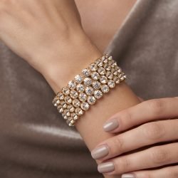 Bangle Bracelet Spiral Coil Cuff Bangle, 14K Gold, Swarovski Crystal Elements