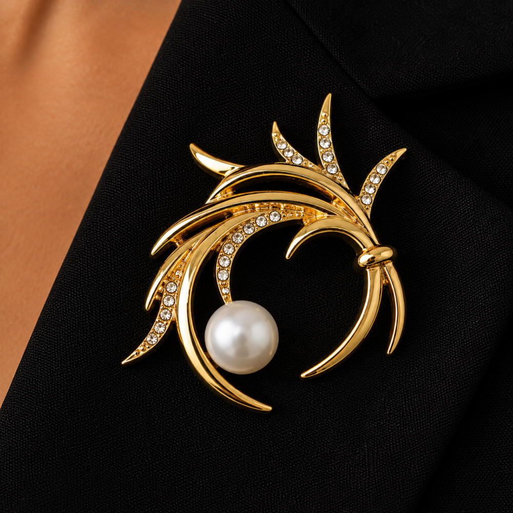 Vintage Brooch Pin, Round Pearls, Clear Swarovksi Crystal Elements, SALE (2Pc) - Image 2