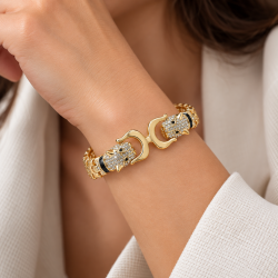 Mens Crystal Bracelet, Panther Jewellery Bangle.14K Gold or Silver Rhodium Plated