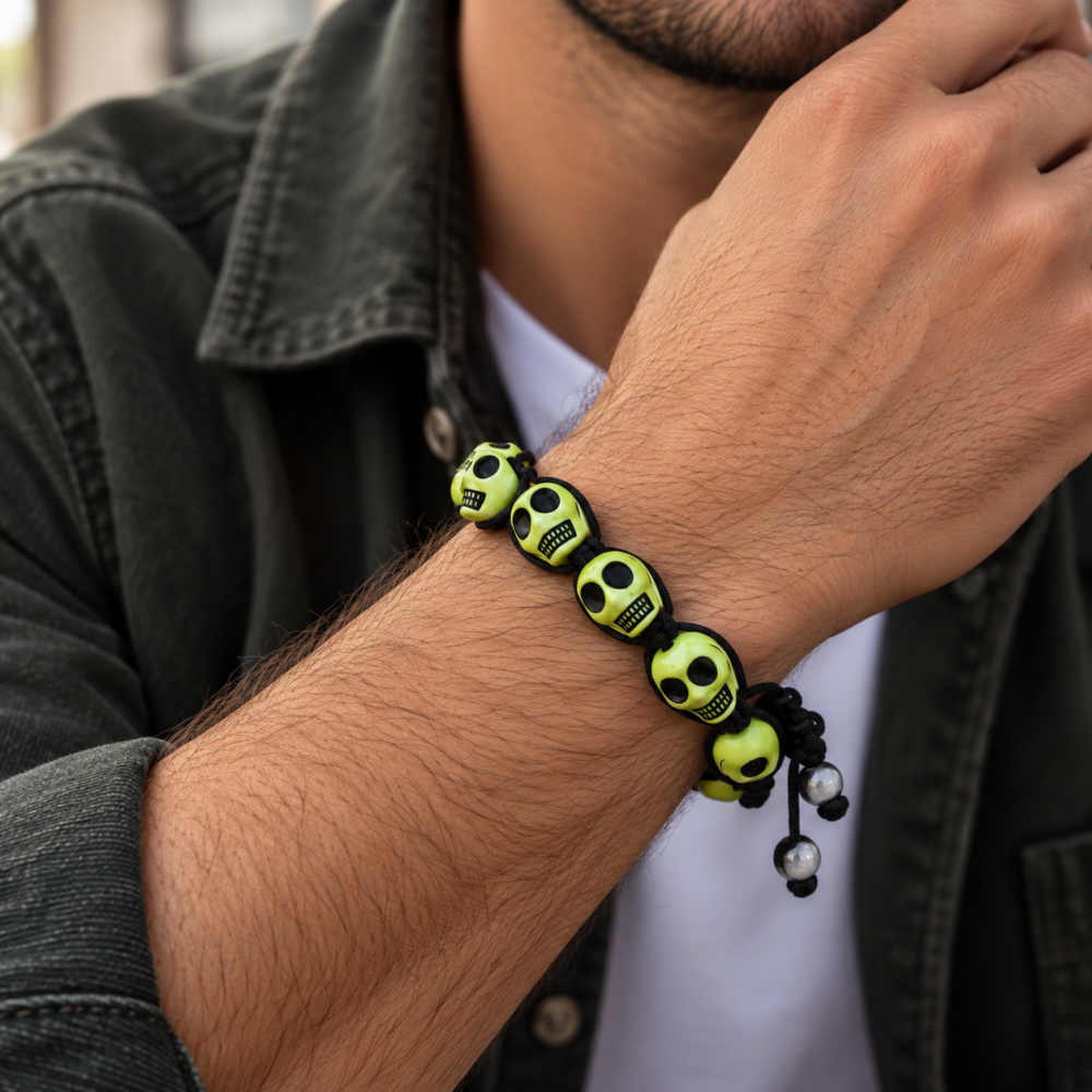Shamballa Jewellery Cord Bangle Bracelets Pair with Multi Colour Skulls, Janeo - Image 6