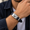 Engraved Skull Mens Bracelet Leather Strap Wristband, Stainless Steel, Great Gift - Thumbnail Image 1