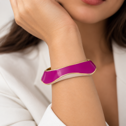 Womens Mordern Twist Cuff Bangle, Round Bracelet with 2-Tone Enamel Contrast