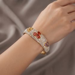 Womens Crystal Cuff Bangle Jewellery, Swarovski Crystal Element, Leaf Clover Heart