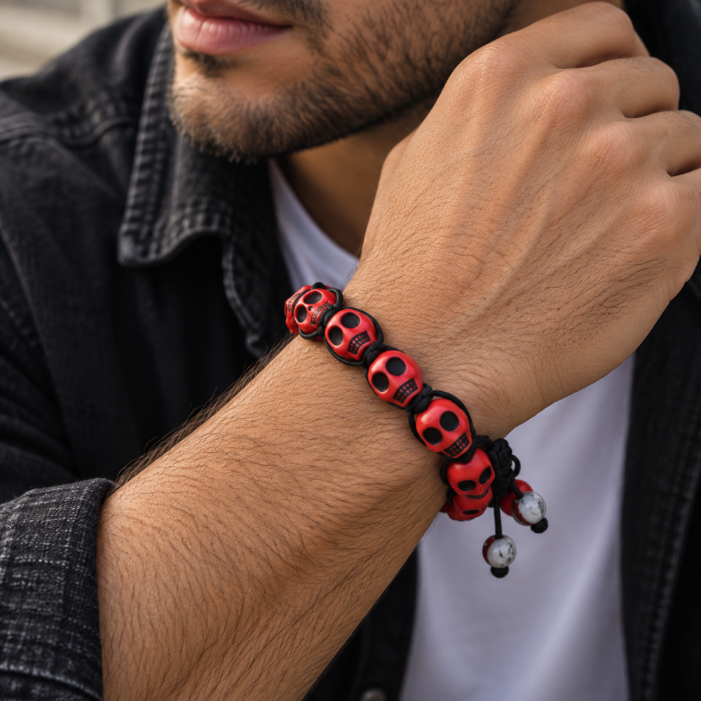 Shamballa Jewellery Cord Bangle Bracelets Pair with Multi Colour Skulls, Janeo - Image 10