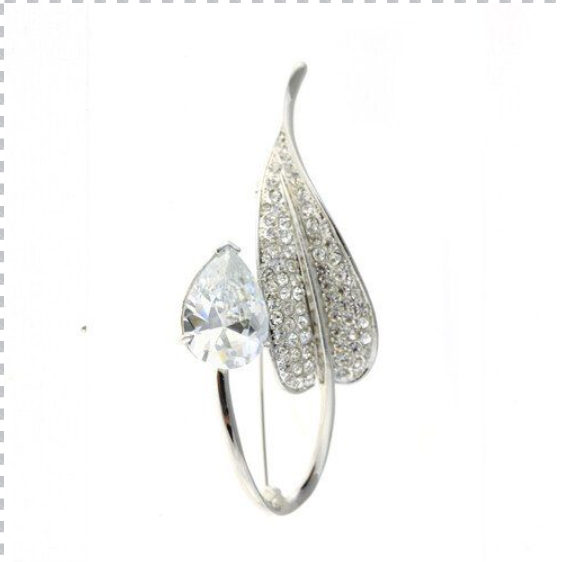 Womens Elegant Lapel Leaf Brooch Pin, Pear Drop Crystal. Silver Plated, SALE (2Pc) - Image 4