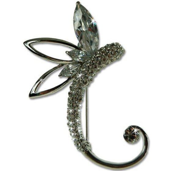 Vintage Art Deco Pear Drop Brooch Pin, Silver Rhodium, Swarovski Crystal Elements - Image 5