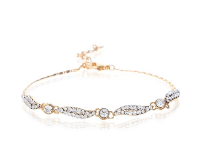 Vintage Crystal Chain Bracelet Jewelry, Swarovski Crystal Elements on 14K Gold - Image 2
