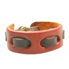 Red Buff Mens Teens Genuine Leather Wristband Strap. Adjustable Size, Cuff Bangle - Thumbnail Image 2