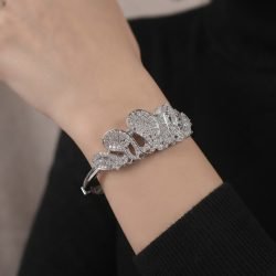 Womens Crystal Cuff Bangle, Swarovski Crystal Elements Spiral, 14K Gold Bracelet