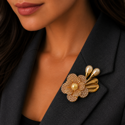 Women Brooch Pin Floral Jewellery, Imitation Pearls & Swarovski Crystal Elements