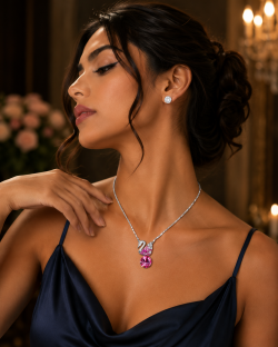Swarovki Crystal Elements Necklace & Earrings Swan Set, Silver 14K Gold Plated