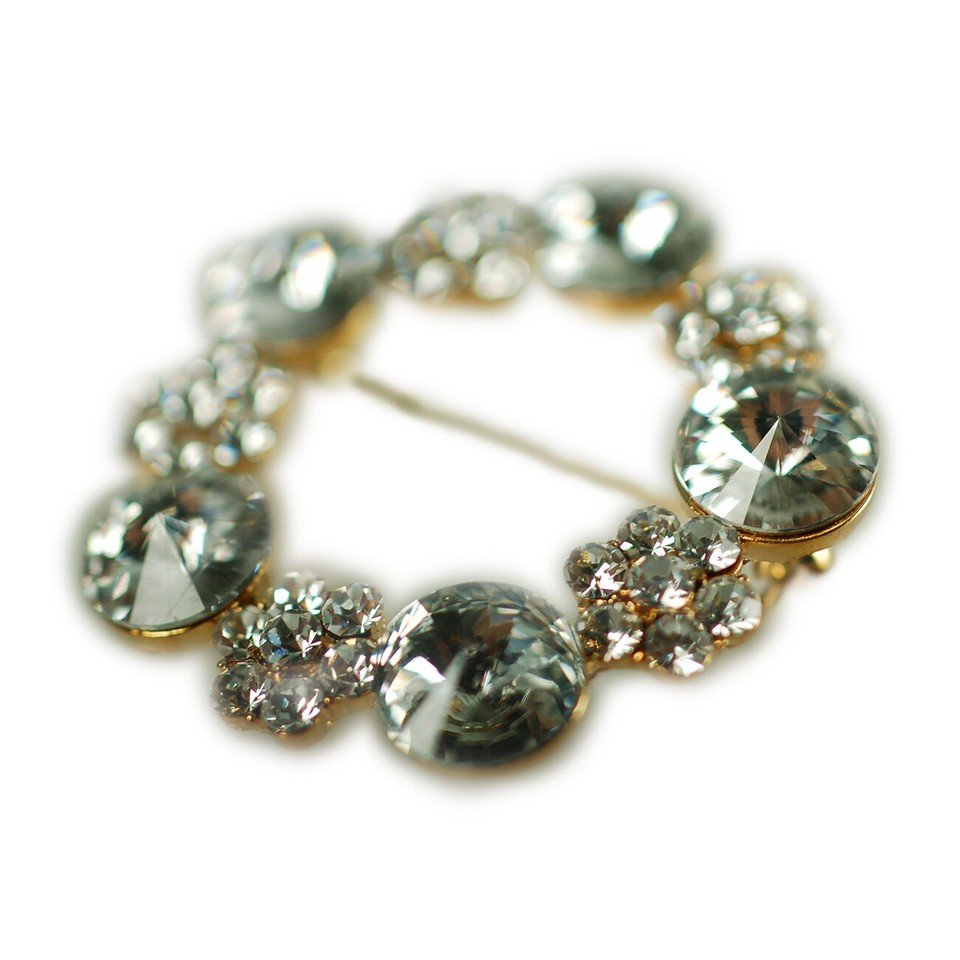 Womens Classic Lapel Brooch Pin, Round Vintage Silver Rhodium Plated! SALE (2Pc) - Image 4