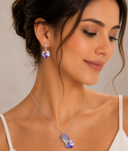 Womens Jewellery Set, Swarovski Crystal Elements, Heart Pendant Christmas Gift